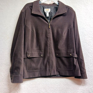 Talbots Stretch Chocolate Zip Up Blazer Jacket Collared With‎ Pockets Womens 12W